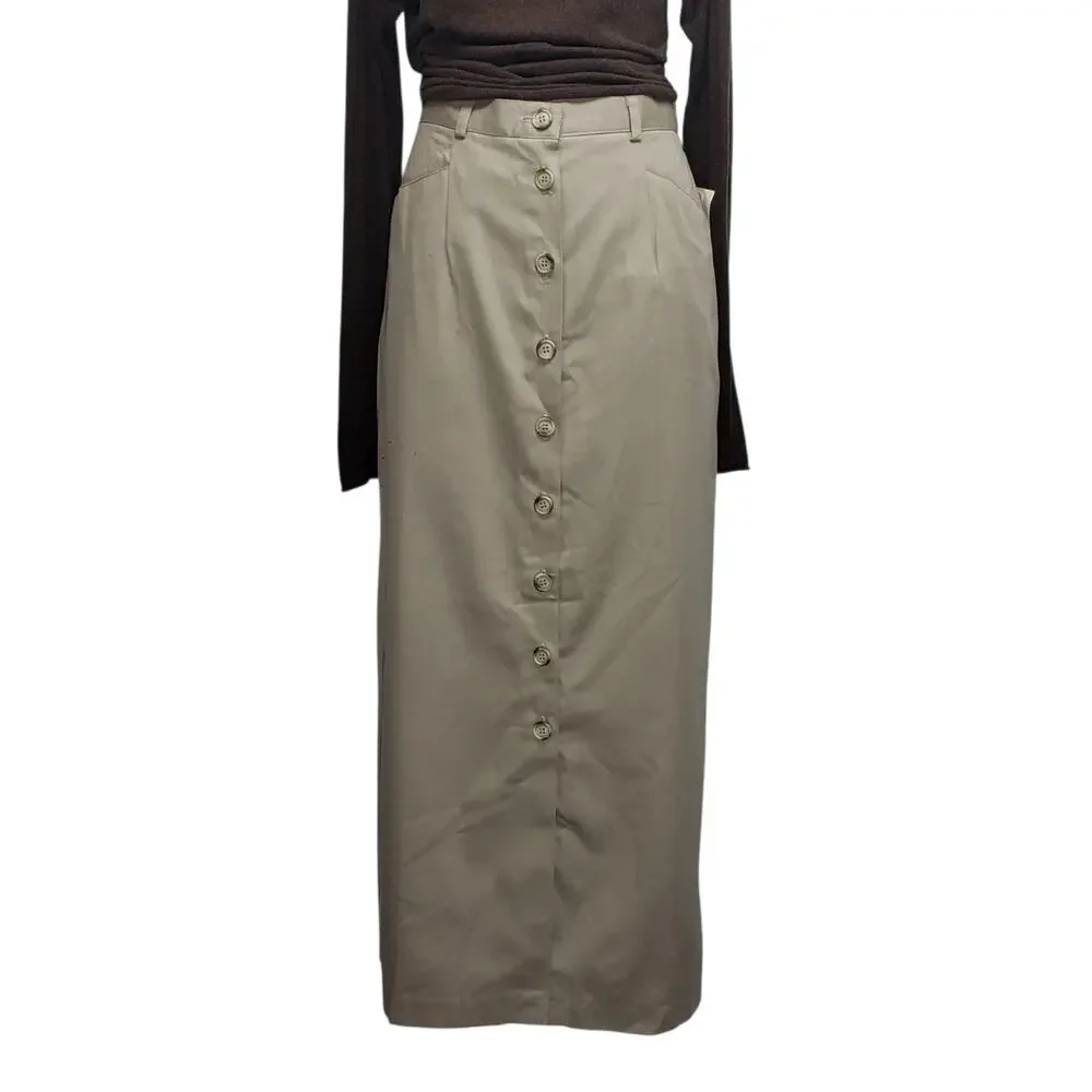 Vintage 90s Bedford Fair Maxi Skirt NWT 12 Khaki Cotton Utility Cottagecore